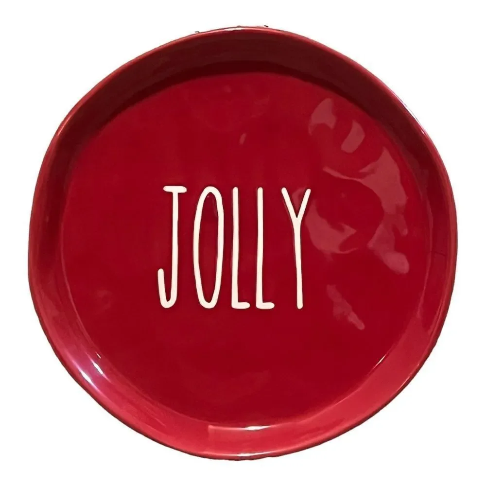 Christmas AF Lot of Four Red Holiday Salad Plates Ceramic Jolly Cheer Joy Holly